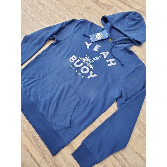 Life Is Good Yeah Buoy Hoodie Sweatshirt Soft Cotton Mens Sz M Navy Blue NEW NWT - Picture 2 of 14